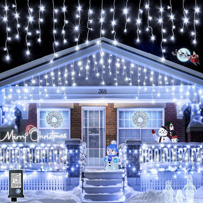 Icicle Christmas Lights Outdoor - 33ft 400 LED Icicle Lights for Outside with 75 Drops Waterproof Plug in Fairy String Lights with Timer for Party, Holiday, Wedding, Christmas Decoration, Cool White
