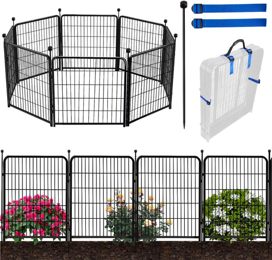 ADAVIN 48 in(H) Garden Fence without Gate, 8 Panels Total 17.7 Ft(L), Dog Fence Outdoor For Yard, Fencing for garden beds, Dog Digging Fences Barrier, Black Iron Metal Heavy Flowers Fences and Borders