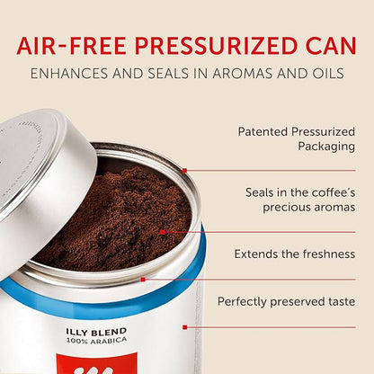 illy Decaf Ground Espresso Coffee, Classico Decaffeinated Medium Roast, 100% Arabica, Premium Italian Coffee, Pre-Ground for Espresso Machines, 8.8oz, 6 Pack