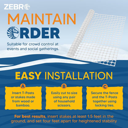 ZEBRO 4' x 100' White Plastic Garden Fence Roll – Standard Duty Safety Netting for Snow, Poultry, Deer, Dogs – Reusable Outdoor Barrier for Yard, Landscaping, Animal Protection