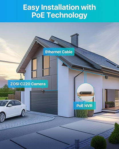 ZOSI C220 4Pack 4MP 2.5K QHD Add-On PoE IP Camera Outdoor, 1440p Surveillance Outdoor Camera to Home Security System, Only Work with ZOSI PoE NVR, 100ft Night Vision, AI Human Detection, One-Way Audio
