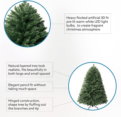 Prague 4.5ft Prelit Artificial Christmas Tree with Foot Pedal, 674 Branch Tips, 250 Warm Lights and Metal Stand, 39" Wide Realistic Spruce Prelit Christmas Tree with Lights by Naomi Home