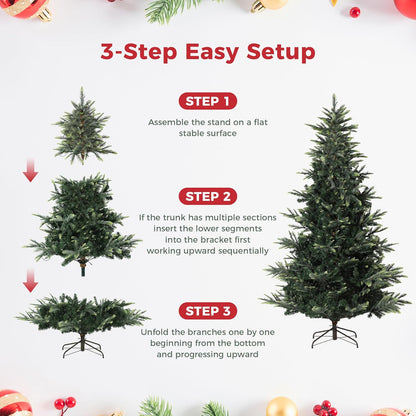 6.5ft Pre-lit Artificial Christmas Tree,Spruce Prelit Christmas Trees for Home,Office,Party Thickened PE&PVC Branch Tips & UL Listed Lights Incandescent Warm White,Fire-Resistant Automatic Branches