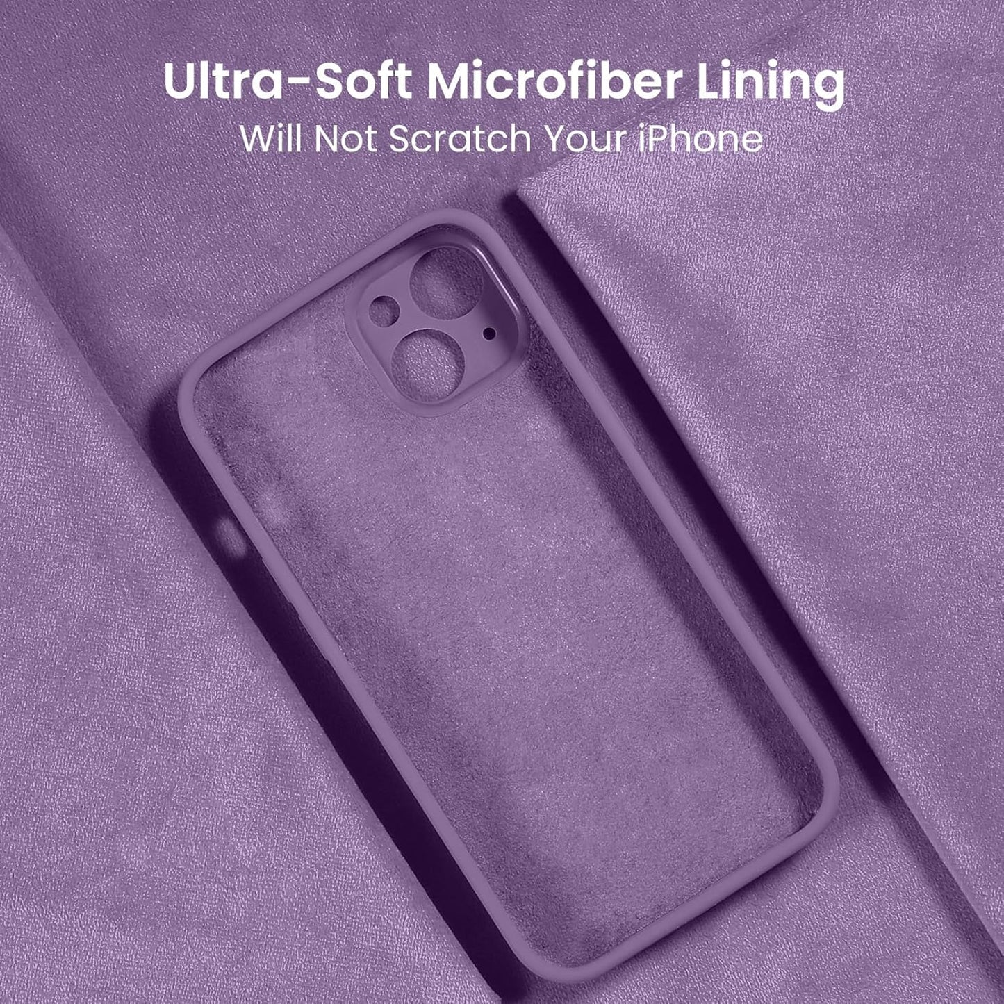 FireNova Designed for iPhone 13 Case, Silicone Upgraded [Camera Protection] Phone Case with [2 Screen Protectors], Soft Anti-Scratch Microfiber Lining Inside, 6.1 inch, Light Purple