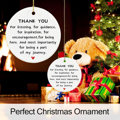 Thank You Christmas Ornament for Teacher Appreciation Gifts, Thank You Nurse Gifts,Goodbye Gift, Ceramic Keepsake Thanks Ornament with Ribbon and Gift Box