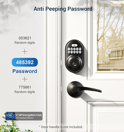 Veise Keyless Entry Door Lock, Electronic Keypad Deadbolt, Keyed Entry, Auto Lock, Anti-Peeking Password, Back Lit & Easy Installation Design, Matte Black