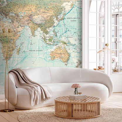 artgeist Premium Wall Mural World Map 98x69 in - XXL Non-Woven Wallpaper Fleece Wall Decor Photo Print Picture Image Design Home Map of The World k-A-0091-a-d