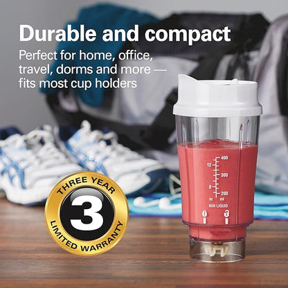 Hamilton Beach Portable Blender for Shakes and Smoothies, 14 Oz BPA Free Travel Cup & Lid, Durable Stainless Steel Blades, Personal Smoothie Blender, White ( 51101V)