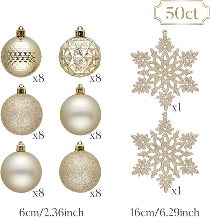 Valery Madelyn Christmas Tree Decorations Ornament Set for Fall Halloween, 50ct 2.36 Inches Champagne Shatterproof Christmas Ball Ornaments Hanging Xmas Holiday Party Decor
