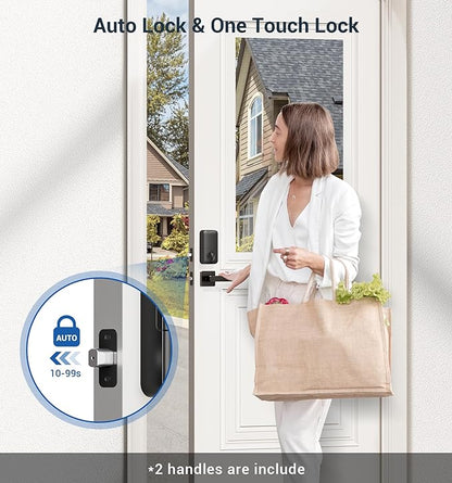Veise Fingerprint Door Lock Set, Keyless Entry Door Lock, Front Handle Set, Electronic Keypad Deadbolt with Lever Handle, 2 Keys, Auto-Locking, One-time Codes, Easy to Install, Oil Rubbed Bronze