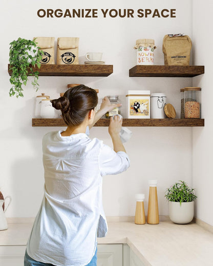 Marsmiles 48" Floating Shelves for Wall, Wooden Shelves with Invisible Brackets Set of 2, Rustic Farmhouse Wall Mounted Shelf for Kitchen Bathroom Living Room Study, Rustic Brown