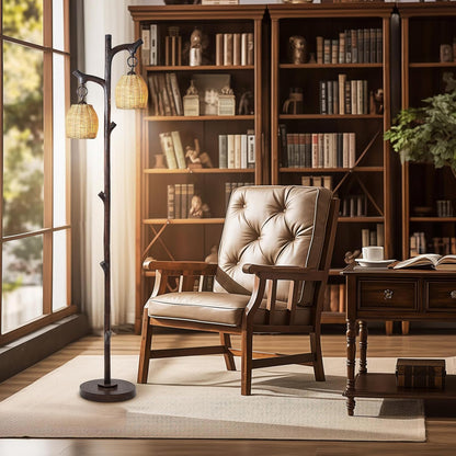 68" High Farmhouse Rustic Country Cottage Floor Lamp Tree Trunk Faux Wood Column Dark Bronze Wicker Drum Shade Decor for Living Room Bedroom Reading Room