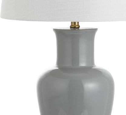 JONATHAN Y 29" Gray Traditional Ceramic Urn LED Table Lamp for Bedroom Decor, White Linen Drum Shade, Classic Nightstand Lamp for Living Room, LED Bulb Included (JYL4026C)