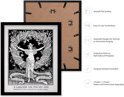 Poster Master Vintage Walter Crane Poster - Retro A Garland for May Day Print - Socialist Art - Gift for Him, Her, Men, Women - Wall Decor for Home, Office, Living Room, 16x20 Black Framed