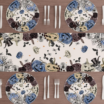 XCHI Spooky Blue Pumpkin Halloween Round Placemats Set of 4 Table Mats for Party Home Kitchen Dining Table Decorations 14x14 Inch