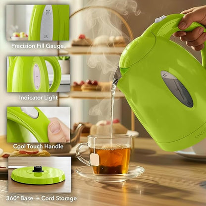 OVENTE Electric Kettle, 1.7L Fast Boiling Water Heater for Coffee or Tea, BPA Free with Water Level Gauge, Auto Shut-Off, Boil-Dry Protection, Indicator Light and Removable Filter, Green KP72G