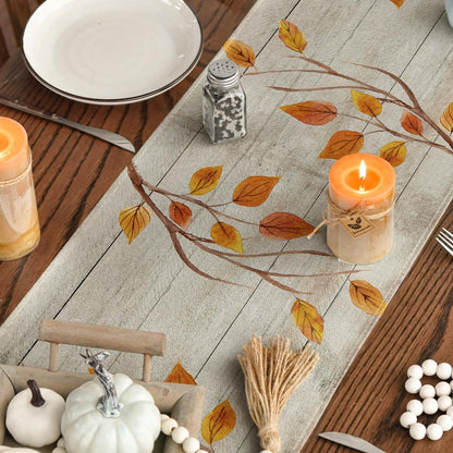 Artoid Mode Wood Gnomes Pumpkins Sunflower Maple Leaves Fall Table Runner, Kitchen Dining Table Decoration for Home Party Decor 13 x 120 Inch