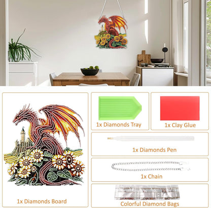 SENQAO Dragon Diamond Art Hanging Kit for Adult, Special Shaped Rhinestone, Double Sided DIY Acrylic Diamond Art Painting Window Pendants Home Garden Wall Hanging Kits Hanging Ornament (Sunflower)