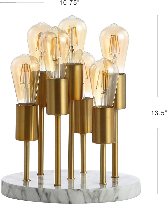 JONATHAN Y 13.5" Brass Gold 7-Light Modern Metal and Resin Accent Lamp, Mid-Century Cluster Table Lamp with Marble Base for Living Room, Bedroom, LED Bulbs Included JYL1060A