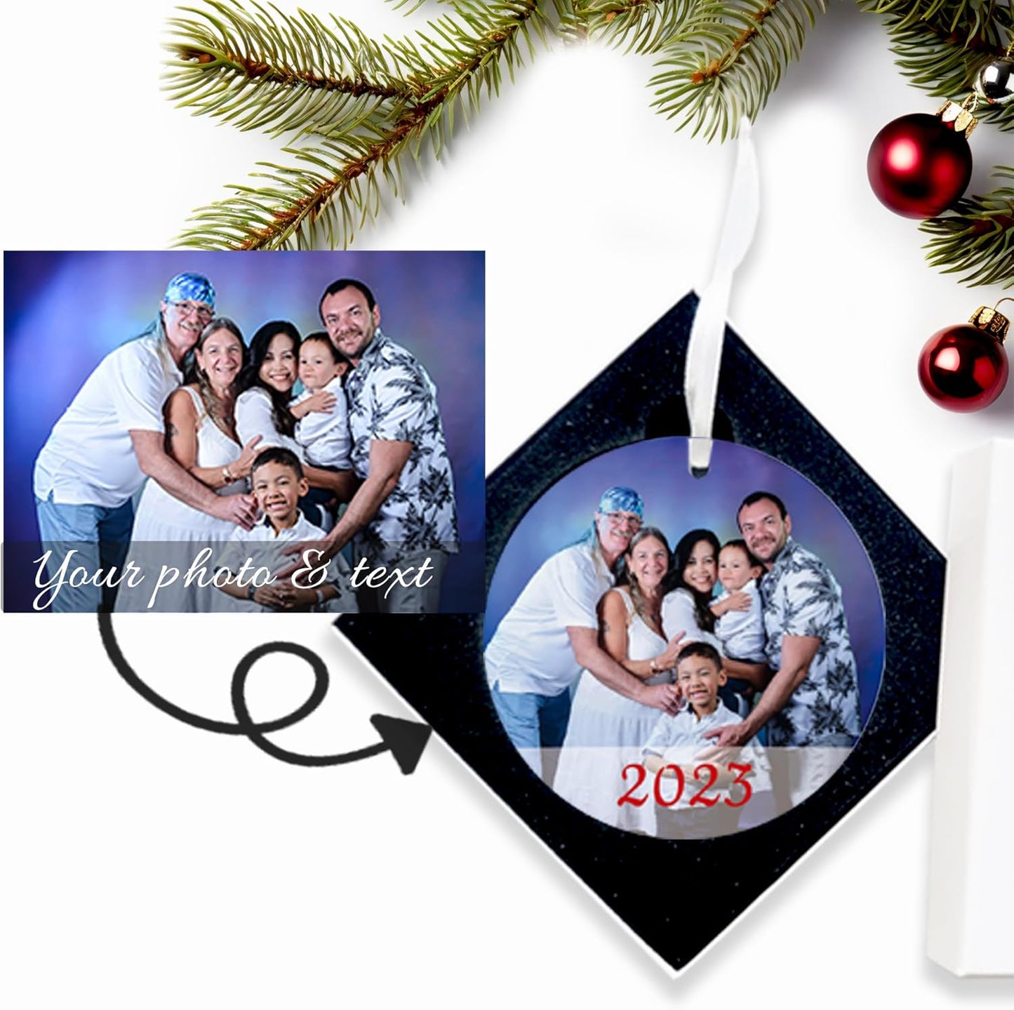 Custom Photo Christmas Ornament 2025 – Personalized Picture & Text Christmas Keepsake, Unique Gift for Newlyweds, New Parents, Baby’s First Christmas, New Home, Graduation, Milestones