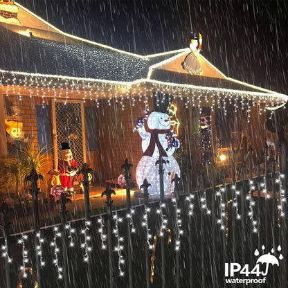 QITONG White Icicle Lights for Outside, 33ft 400 LED Christmas Lights Plug in, Connectable Clear Wire String Lights Indoor with 8 Modes