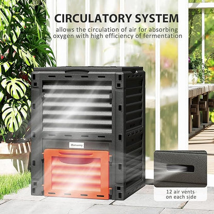 Outsunny Garden Compost Bin 80 Gallon Outdoor Large Capacity Composter Fast Create Fertile Soil Aerating Box, Easy Assembly, Orange