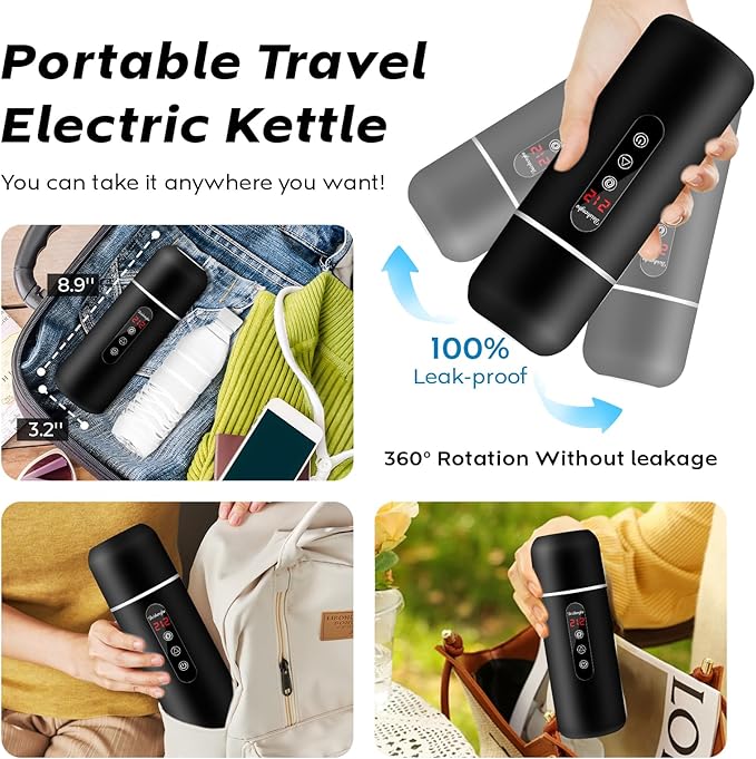 Electric Travel Kettle,12V/24V Car Coffee Warmer Kettle,Portable Hot Water Boiler,Small Hot Water Heater with Built-in Magnetic Induction Stirring