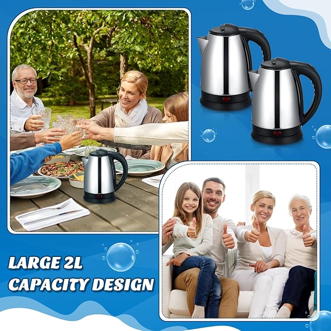 Baquler 2 Pcs 2L Electric Kettle Stainless Steel Hot Water Kettle with Auto Shut off and Boil Dry Protection Tech Electric Hot Water Pot Fast Boil for Coffee Tea Beverages