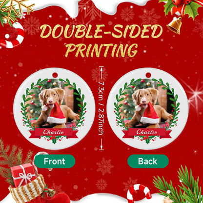 Personalized Dog Photo Christmas Ornament 2025, Ceramic Custom Pet Memorial Ornament Xmas Gifts for Christmas Trees Decorations