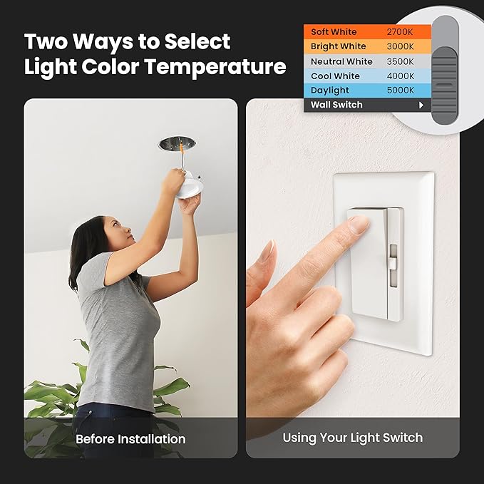 Feit Electric LED Downlight Retrofit Kit with Baffle Trim, 75W Equivalent, 5/6-Inch Dimmable Recessed Light, Adjustable White 2700K–5000K, 90+ CRI, for Living, Bathroom, Dining & Kitchen Room