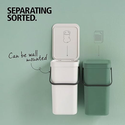 Brabantia Sort & Go Kitchen Recycling Bin | S / 3.2 Gal / 12L | Fir Green | Removable Stay-Open Lid, Carry Handle | Trash Can for Bottles, Cans, Paper, Glass | Wall-Mounting Bracket Included