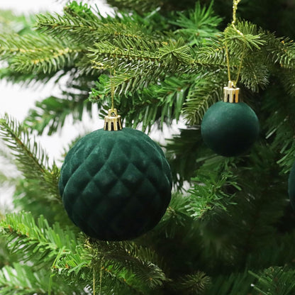 Senjie 2025 Velvet Christmas Ball Ornaments Sets 63pcs Bulk Flocked Christmas Ornaments Assortment Decor for Xmas Deep Green