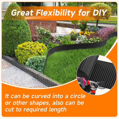 Corrugated Garden Edging, 6"×10Ft Galvanized Steel Landscape Edging & Lawn Edging Border, Metal Garden Border for Flower Beds, Garden，Lawn，Raised Beds & Tree Surrounds (Black)