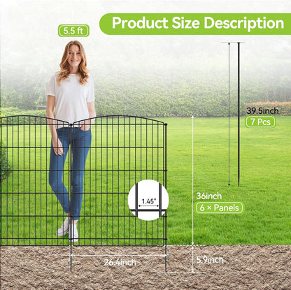 INJOPEXI Decorative Garden Fence 6 Panels 13ft (L)×36in (H) Animal Barrier Fences with 6 Panels Rustproof Metal Wire No Dig Rabbit Fencing Dog Fence for Outdoor Backyard Patio - Without Fence Gate