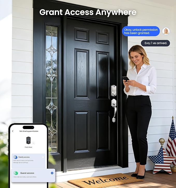 Veise VE017 Fingerprint Smart Door Lock, App Control, 8-in-1 Keyless Entry, Auto Lock, Emergency Power Port, Electronic Touchscreen Keypad, Biometric Smart Locks for Front Door, Satin Nickel