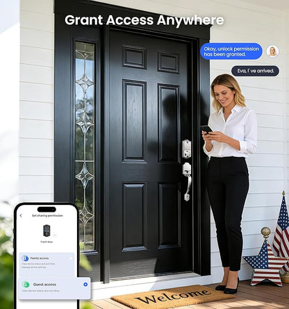 Veise VE017 Fingerprint Smart Door Lock, App Control, 8-in-1 Keyless Entry, Auto Lock, Emergency Power Port, Electronic Touchscreen Keypad, Biometric Smart Locks for Front Door, Satin Nickel
