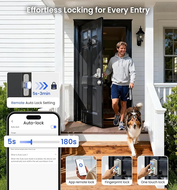 Veise VE028 Built-in Wi-Fi Smart Lock with Knob, Fingerprint Keyless Entry with Handle, App Remote & Voice Control, Electronic Digital Keypad for Front Door and Bedroom, IP65 Waterproof, Satin Nickel