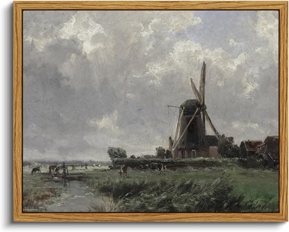 VIYYIEA Framed Canvas Wall Art Home Decor French Country Field Wall Decor Nature Wilderness Windmill Art Landscape Wall Pictures Artwork Room Decor for Bathroom Living Room Bedroom Office 8x10in