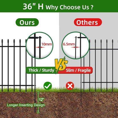 Metal Garden Fence 36 in H x 10 ft L,Border Fence Panels Animal Barrier for Dogs, No Dig Garden Fencing for Yard Patio Flower Bed Lawn Outdoor,5 Panels + 6 Stakes Black