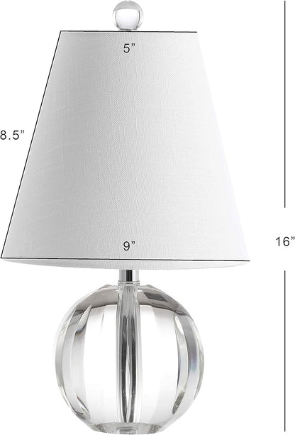 JONATHAN Y 16" Clear Crystal Ball LED Table Lamp, White Modern Bedside Lamp, with White Linen Empire Shade, Glam Orb Glass Nightstand Lamp for Living Room, LED Bulb JYL2079A