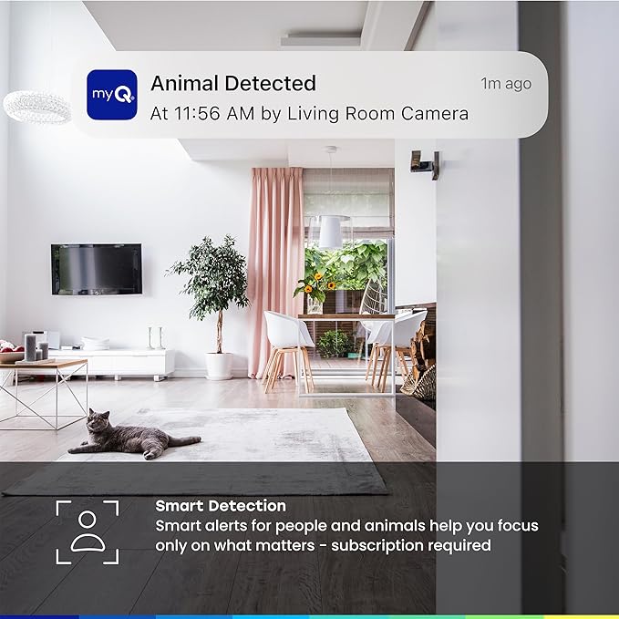 myQ Indoor Plug-in Security Camera Gen 2 – 2K Smart Wi-Fi Camera with Night Vision, Baby and Pet Monitor, Motion Detection and Alerts, 2-Way Audio & App Control