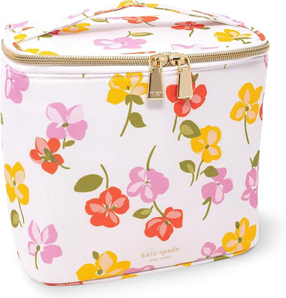 kate spade new york, Insulated Lunch Tote, Small Lunch Cooler, Cute Lunch Bag for Women, Striped Thermal Bag with Double Zipper Close and Carrying Handle (Spring Pansies)