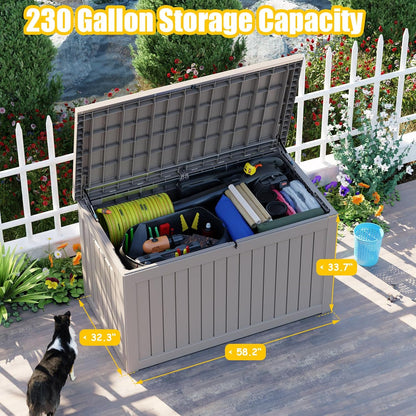 Vixzen 230 Gallon Resin Deck Box, Lockable Outdoor Storage Box for Patio Cushions Storage Furniture,Garden Tools, Pool Supplies, Weatherproof and UV Resistant- Grey