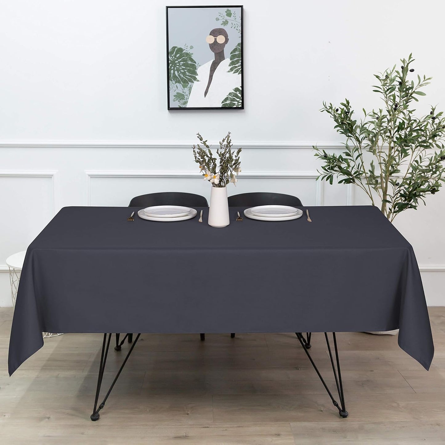 sancua Rectangle Tablecloth - 90 x 132 Inch - Water Resistant Spill Proof Washable Polyester Table Cloth, Decorative Fabric Table Cover for Dining Tables, Buffet Parties and Camping, Grey
