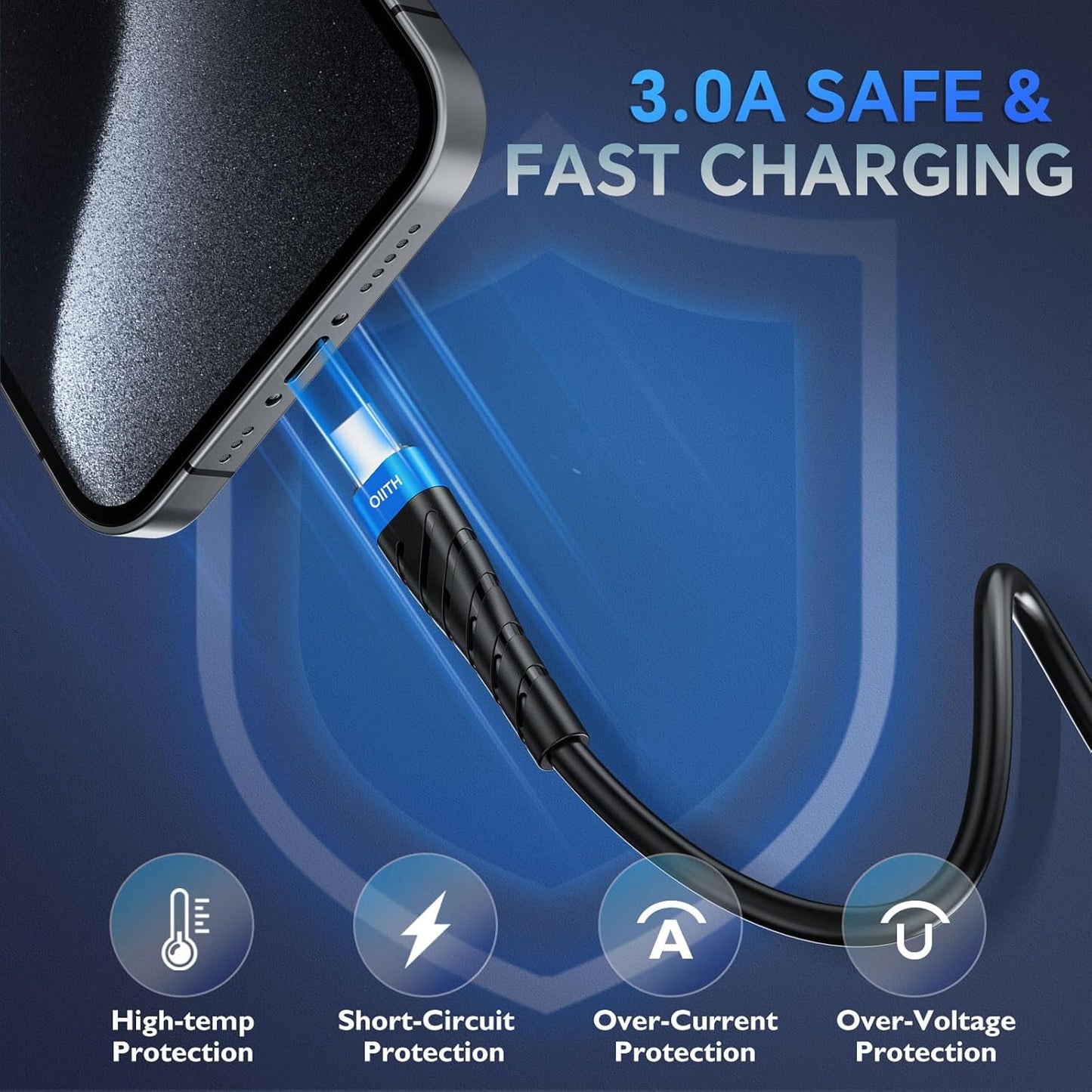 OIITH USB C Cable, USB A to USB C 3A Fast Charging (3FT 3Pack) Phone USB Type-C Charge Cable Android Charge Cord USB C Charger Cable for iPhone 15 Plus/Pro/Pro Max/Samsung/Pad/Laptop/LG/-Blue