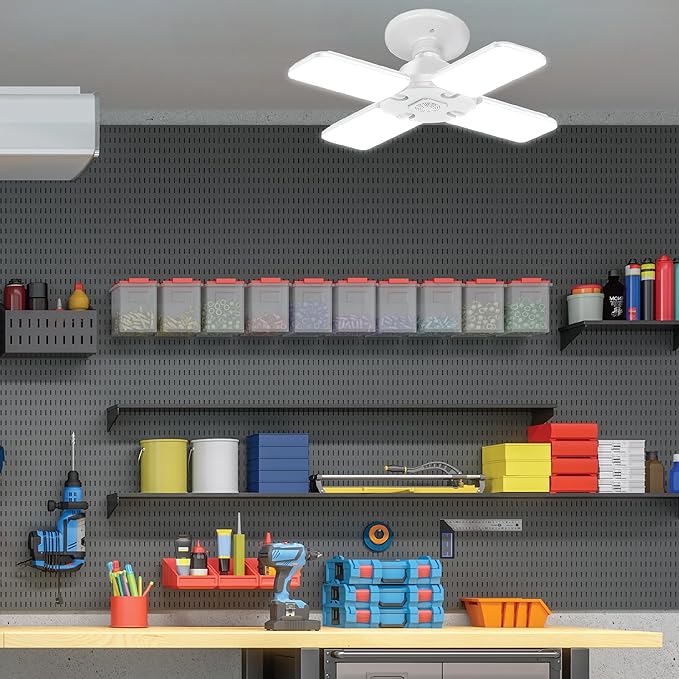 Feit Electric LED Garage Light, Multiple Adjustable Panels, E26 Base, Ideal for Garage, Workshop, Shed, 25,000-Hour Lifetime