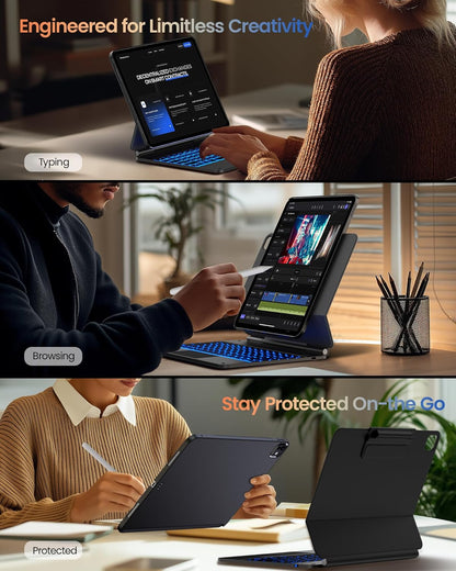 typecase Edge+ Keyboard Case for 2024 iPad Pro 13-inch (M4), Black Keyboard with Carbon Fiber Protective Case,Portrait & Typing Modes,Built-in Trackpad,11-Color Backlight,Magnetic Stand,Pencil Holder