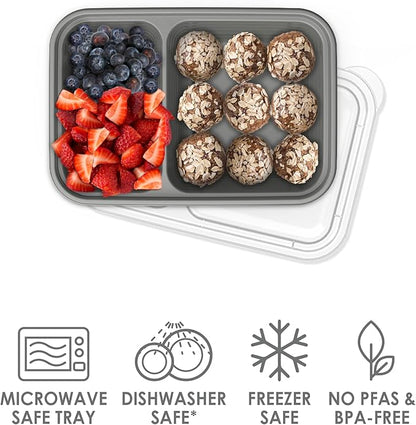 Bentgo Prep - 2-Compartment Snack Containers with Lids - Reusable, Microwaveable, Durable, PFAS & BPA-Free, Freezer and Dishwasher-Safe Meal Prep Food Storage - 10 Trays & 10 Lids (Pewter)