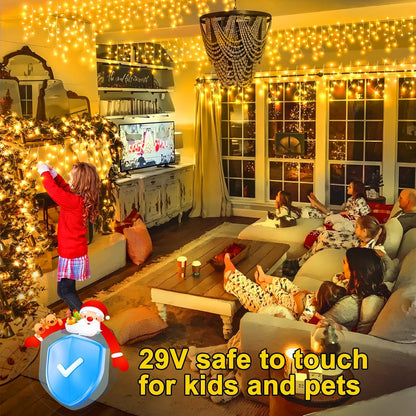 KNONEW Christmas Lights Outdoor Color Changing 400 LED 33ft 11 Modes Curtain Fairy String Light with 75 Drops, Clear Wire LED Lights for Wedding Party Holiday Christmas (Warm White to Multicolor)