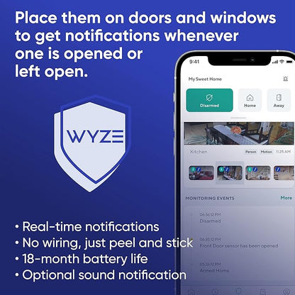 Wyze Home Security System Entry Sensor - Window and Door Entry Protection (3-Pack) Wyze Sense Hub required